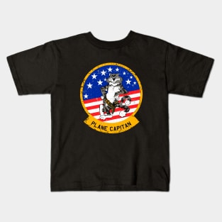 F-14 Tomcat -Plane Captain Yellow Border- Grunge Style Kids T-Shirt